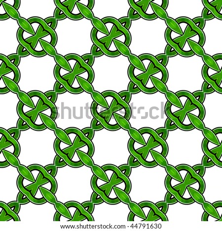 Green overlapping ring seamless pattern has Irish Celtic feel.