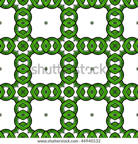 Green chain and loop seamless pattern on white has Celtic feel.