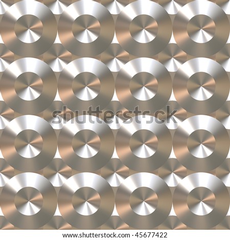 Soft brushes silver metal circles or discs overlapping form seamless pattern background.