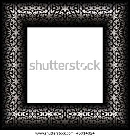 Silver on black foil pattern square frame or border with white opening.