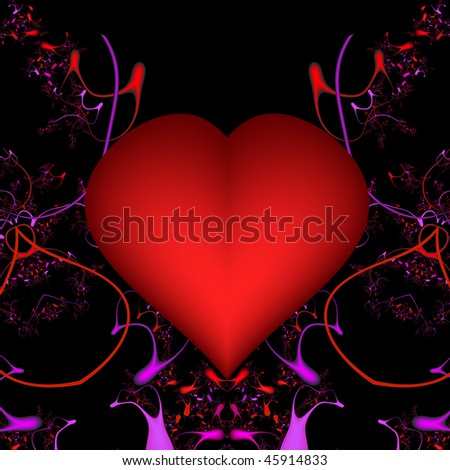 Abstract red glowing heart on black with red and pink accents.