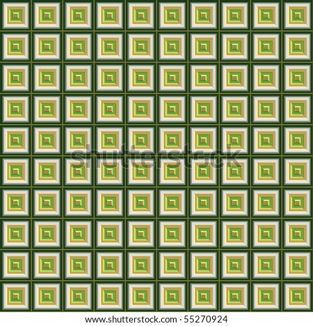 Green white and gold squares or tiles techno seamless pattern background.