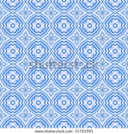 Blue mosaic seamless background with diamonds and crosses,