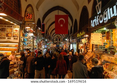 ISTANBUL, November 16: People shopping in the Grand Bazar in Istanbul, Turkey, one of the largest covered markets in the world, Istanbul, November 16, 2013