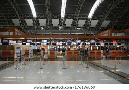 ISTANBUL , TURKEY - FEBRUARY 11, 2014: Sabiha Gokcen Airport, airport baggage delivery point.