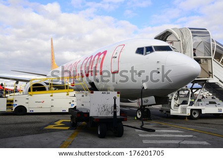 Basel , Swiss- February 11, 2014: Basel Mulhouse Freiburg Airport, After Successfully Passing A Ride On The Apron Plane Is Undergoing Maintenance