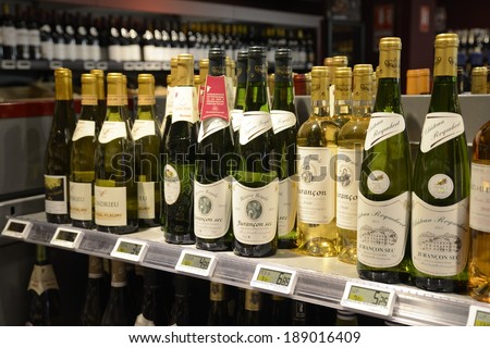 STRASBOURG, FRANCE - FEB 15 2014: France\'s Alsace region, rich wine culture and wine lovers offers a wide variety of flavors