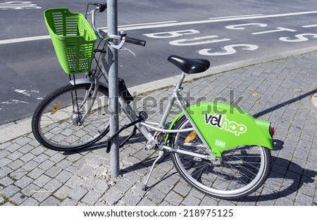 20 September 2014 Strasbourg, France: Strasbourg\'s most famous bicycle rental point Velhop the city\'s historic sites can be a good choice for touring.