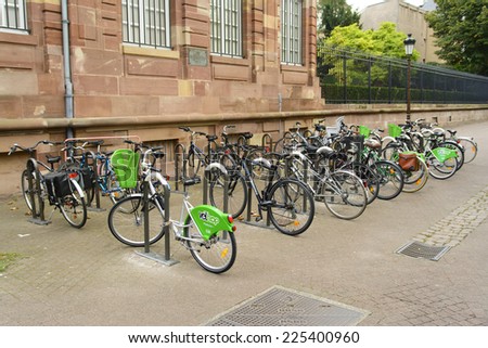 18 September 2014 Strasbourg, France: Strazbourg one of the most preferred means of transport for bicycles, bicycle parking are available at every street of the city.