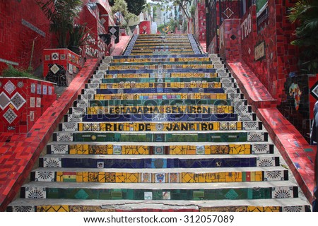 Rio de Janeiro, Brazil - December 2013: The famous Selaron Steps by Chilean artist Jorge Selaron in Rio de Janeiro, Brazil.