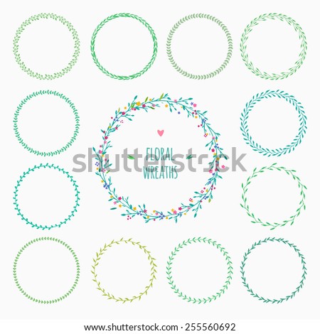 set of hand drawn floral wreaths, perfect for spring design