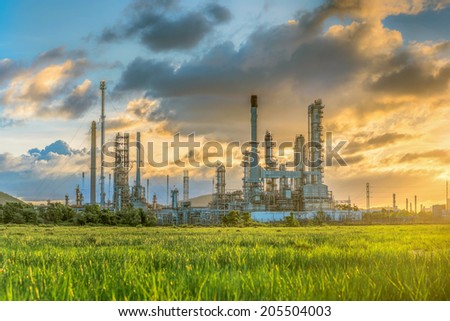 Oil Refinery factory at sunrise
