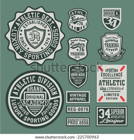 College Athletic sport labels typography, t-shirt graphics, vectors