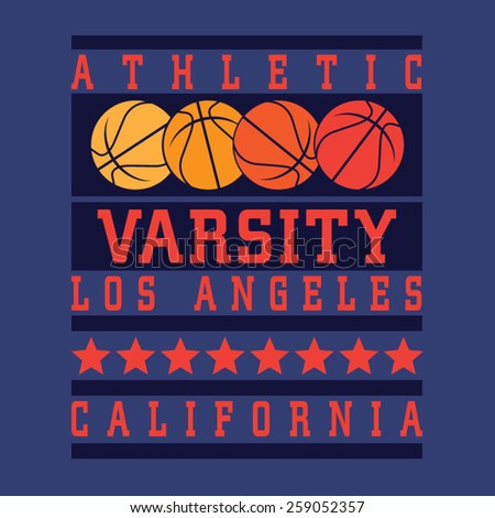 Athletic sport California typography, t-shirt graphics, vectors, basket ball