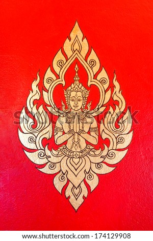 thai painting on temple\'s wall in Thailand (male angel design)