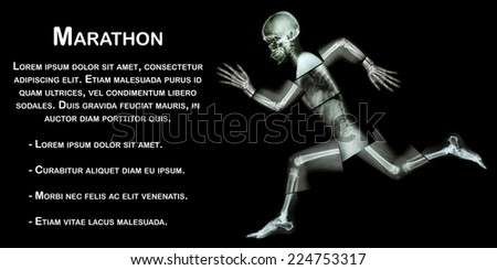 Marathon (human bone is running) ,(Whole body x-ray : head ,neck ,shoulder ,arm ,elbow ,forearm ,hand ,finger ,joint ,thorax ,abdomen ,back,pelvis ,hip ,thigh ,leg ,knee ,foot ,heel)
