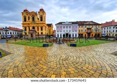 Union square (Unirii Square) is the main square of the ancient fortress of Timisoara, Romania