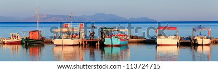 Boats in small harbor near Vlacherna monastery, Kanoni, Corfu, Greece