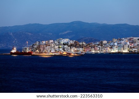 Agios Nikolaos City and Ship at Night  Crete, Greece