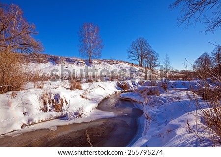 Forest River with Snow at Early Spring, Russian Nature