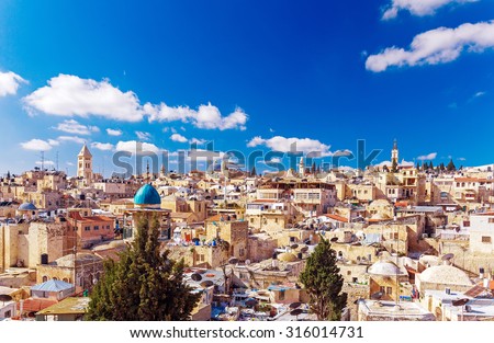 Roofs of Old City with Holy Sepulcher Church Dome, Jerusalem, Israel