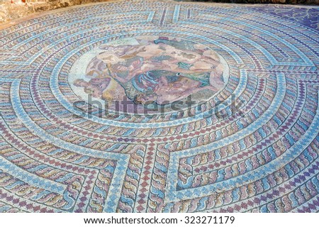 Mosaic floors of elite romans villas (3-5th.c) with scenes from Greek mythology, UNESCO heritage site, Paphos, Cyprus