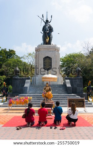 Supanburi, Thailand - Feb 22, 2015 : Unidentified people visit Don Chedi, a tourist attractions in Supanburi, Thailand, built in memorial of King Naresuan\'s triumph over Myanmar in an elephant war.