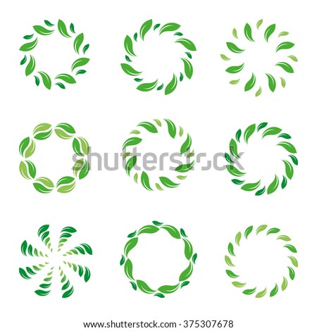 Set Of Green Abstract Vector Logos. Round Symbols. Circular Shapes