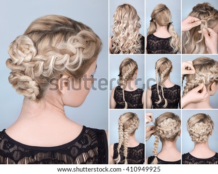 hairstyle braid on blonde model tutorial. Hairdo for long hair