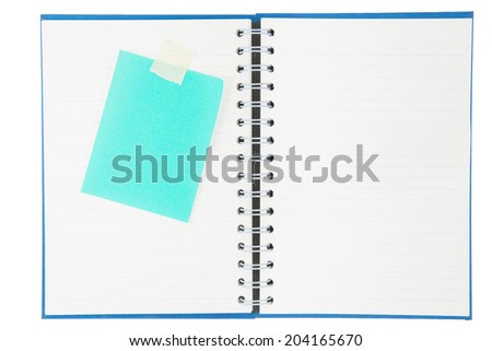 sticky note in notebook on white background