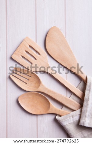 wood cookware on wood slat