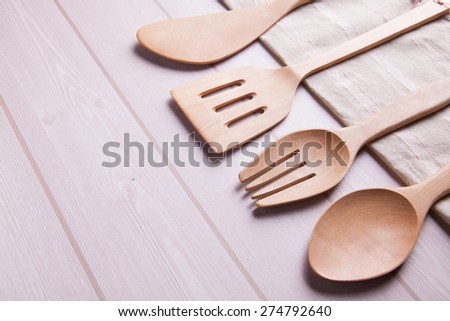 wood cookware on wood slat