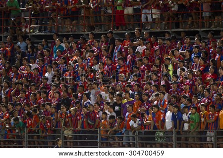 BANGKOK,THAILAND:AUGUST;2015:Cheering team of Port FC in Thai Premier League between between PORT FC and BEC-Tero sasana at PAT Stadium on AUGUST 9,2015inThailand.