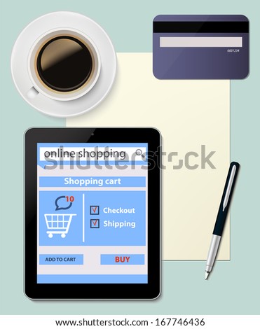 Online shopping with digital tablet ecommerce on desktop vector