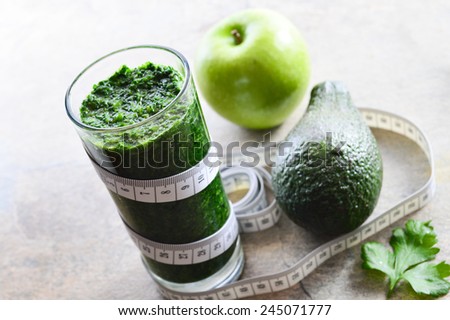 A healthy diet and detox. Smoothie with avocado, parsley, spinach and apples.
