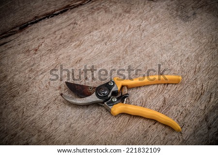 Cutting tools on wood table background
