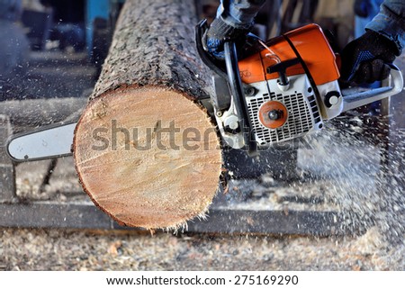 chainsaw sawing wood