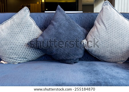 set of pillow on sofa,blue tone