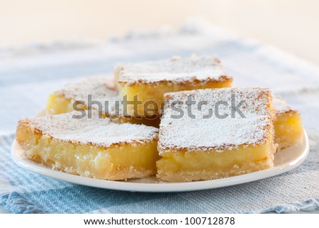 A Plate Full of Tasty Lemon Squares Freshly Baked and Ready for Eating on a Special Occasion or as Dessert after Lunch or Dinner