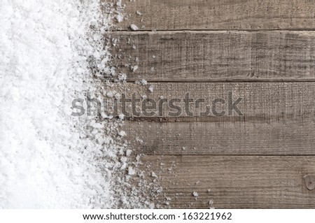 Snow Drift On Wood Boards With Blank Space Or Room For Copy, Text, Or Your Words. Horizontal With Cool, Gray Tones