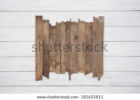 Painted Plain Gray or White Rustic Wood Board Background with Old Brown Wood Planks in center. Blank Room or Space for copy, text, words.