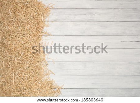 Rustic Painted Gray or White Wood Board Background with Straw Banner on Side for a Farm or Barn Effect.  Empty Room or space for copy, text.  Vertical