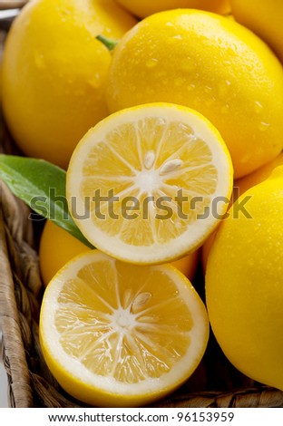 Closeup of Meyer Lemons Freshly Picked Off Tree, a Variety Crossed Between a Mandarin or an Orange and a Regular Lemon, Making for a Sweeter Lemon