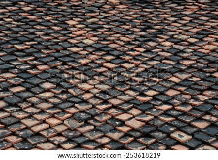 Old roof tiles of wat thailand