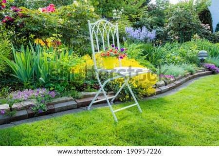 romantic chair with magic bells in the garden