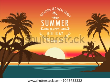 summer hot sea  sun light  beach  island landscape vacation  holiday  coconut trees tropical sunset hawaii