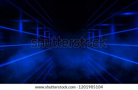 Abstract black background with neon lights, lines and lights. Background of an empty dark room with neon light