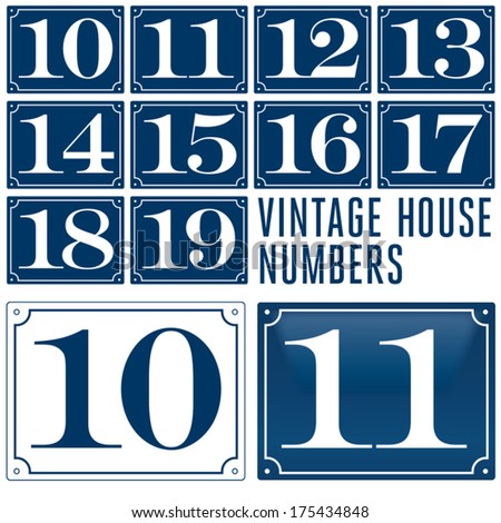Set of house numbers. Two digit Number plates.