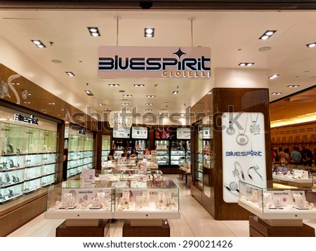 ROME, ITALY - JUNE 18, 2015. Bluespirit Jewelry Store in Rome, Italy with people shopping. Bluespirit brand was created in 1987 and the stores selling mainly watches, jewelry and luxury accessories.