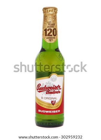 BUCHAREST, ROMANIA - AUGUST 4, 2015. Bottle of Budweiser Budvar Beer. Budweiser Budvar Brewery, located in Czech Republic, is best known for brewing Budweiser Budvar also known as Czechvar.